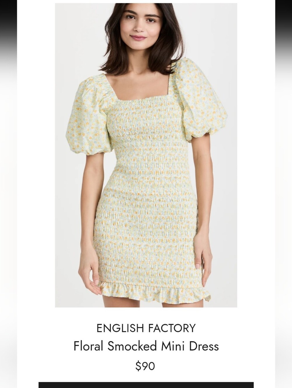 English Factory Yellow Floral Smocked Mini Dress with Puff Sleeves